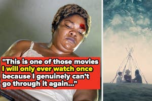 Precious side by side with Melancholia with text reading ""Great acting. Compelling story. This is one of those movies I will only ever watch once because I can’t go through that movie again."