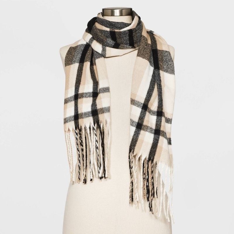 cream colored plaid scarf