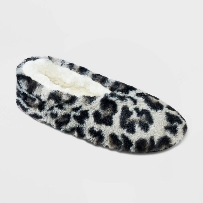gray leopard print slipper socks