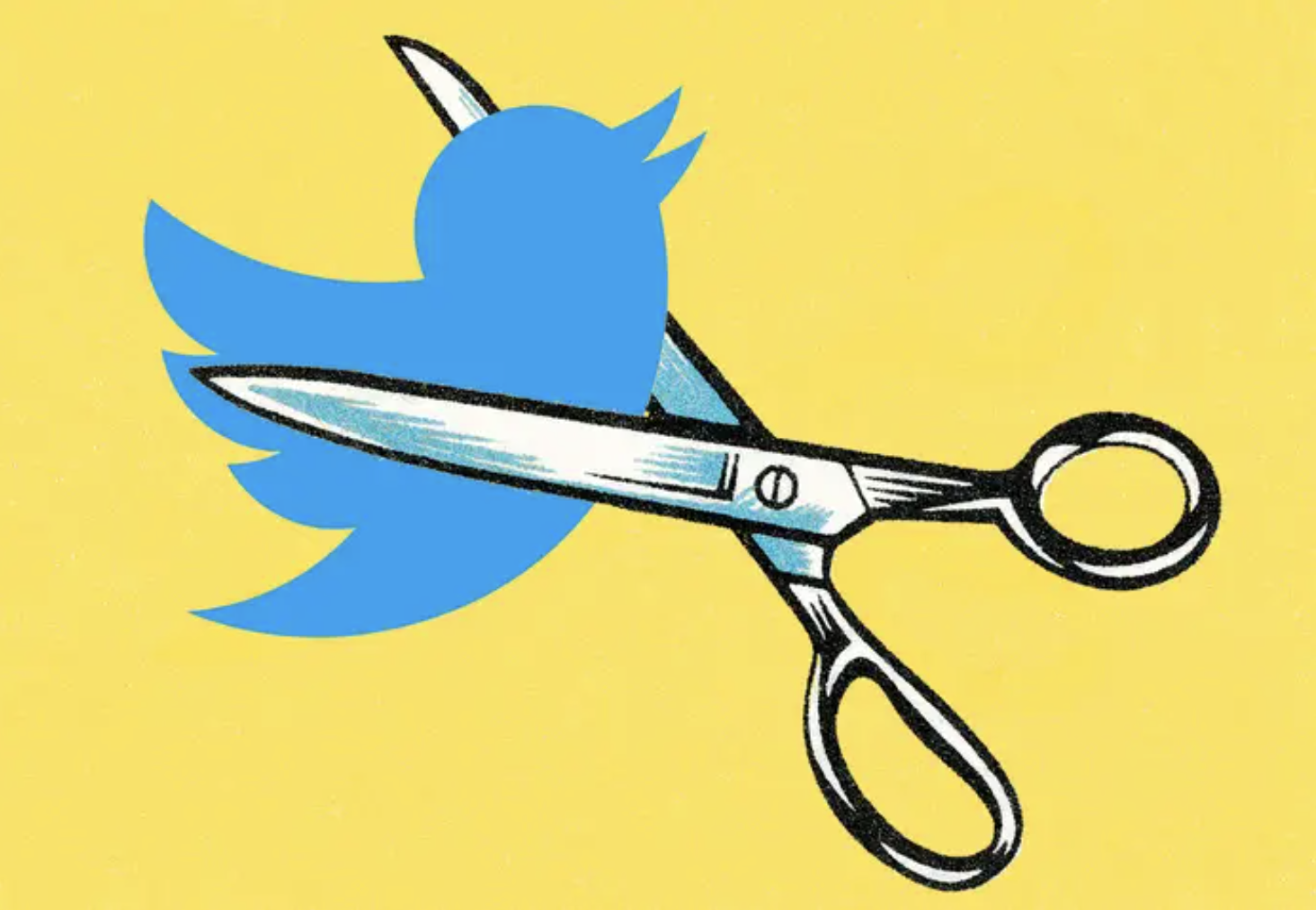 the twitter bird logo being cut with scissors