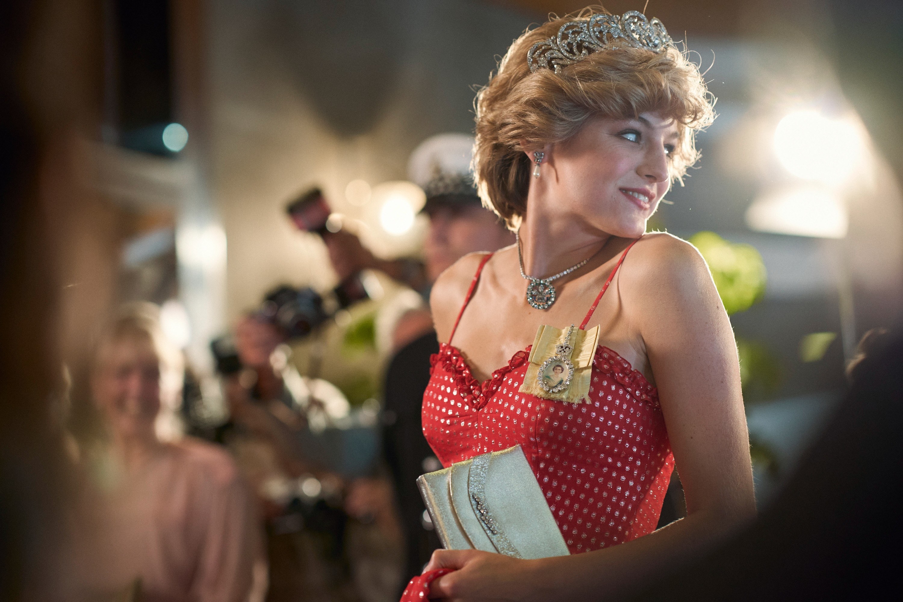 A closeup of Emma Corrin as Princess Diana in Season 4 of The Crown