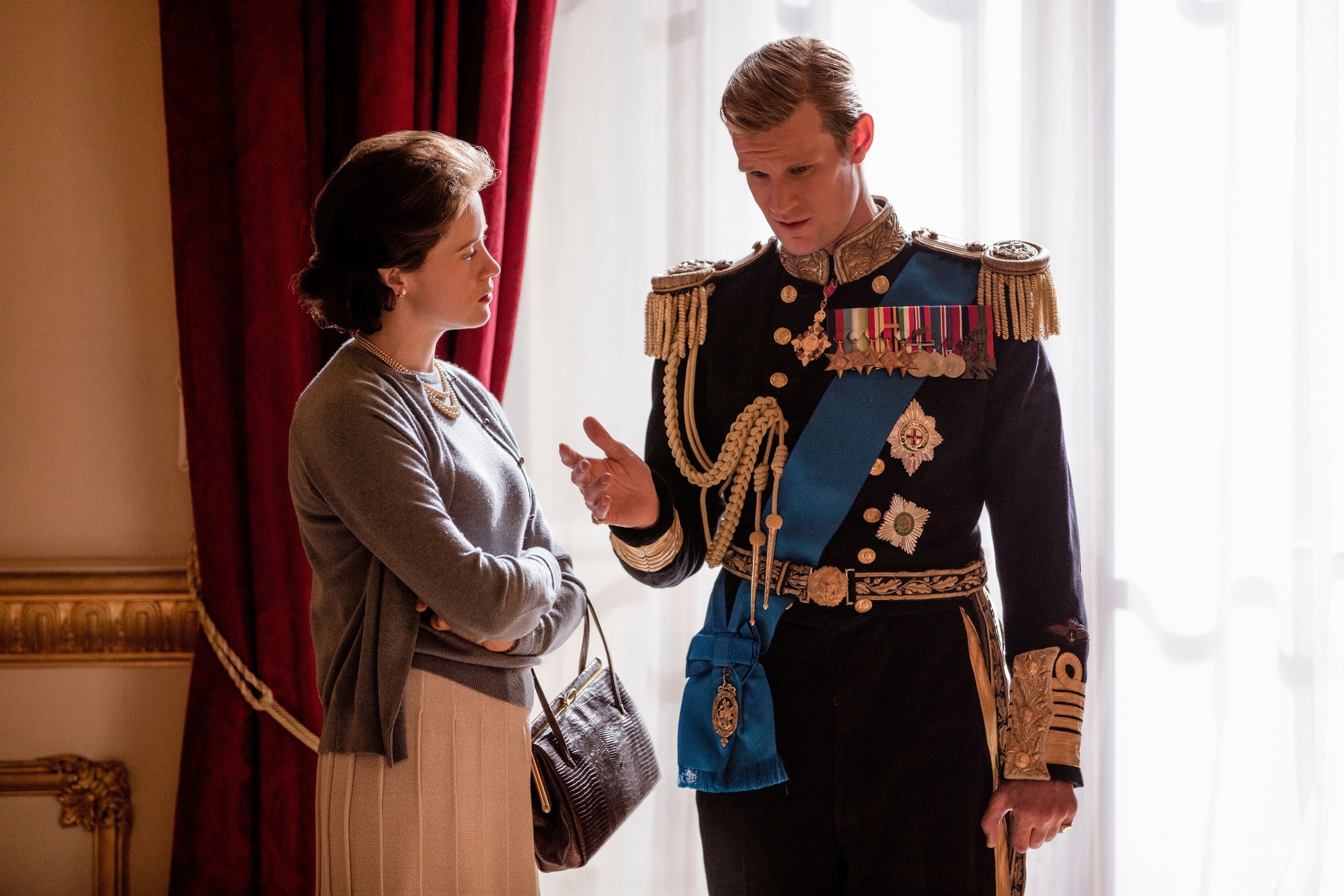 Claire Foy and Matt Smith as the Queen and Prince Philip in an earlier season