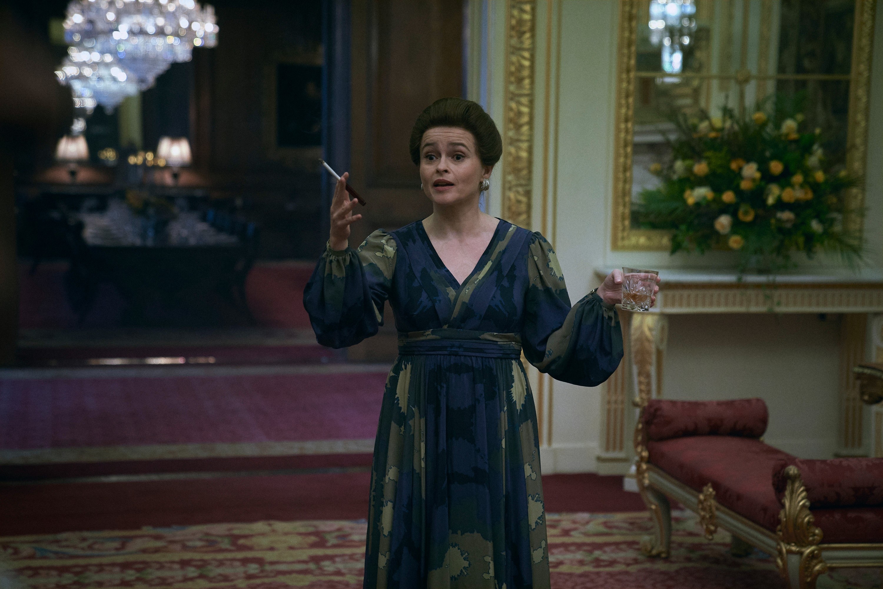 A closeup of Helena Bonham Carter as Princess Margaret