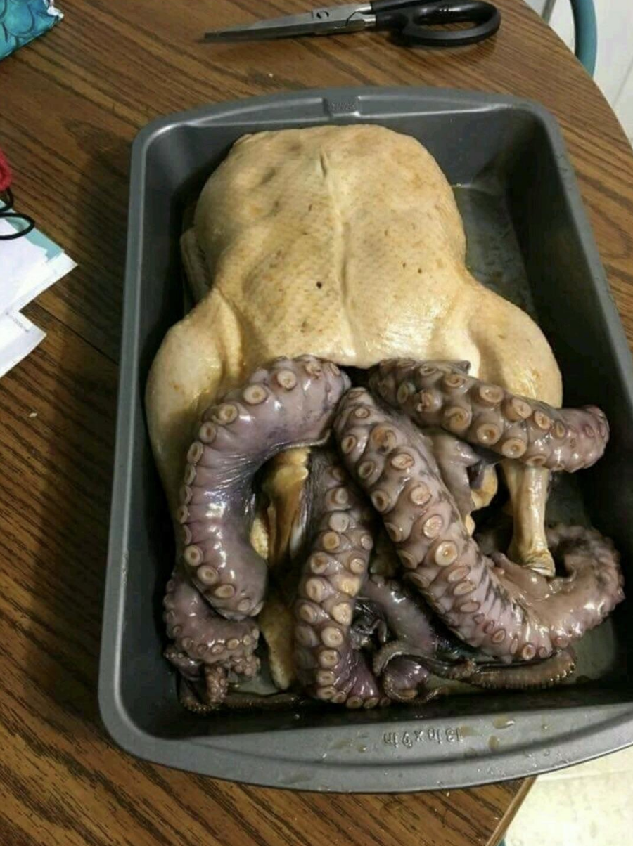 turkey stuffed with large octopus