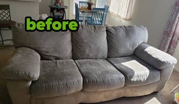 Before picture of reviewer's couch