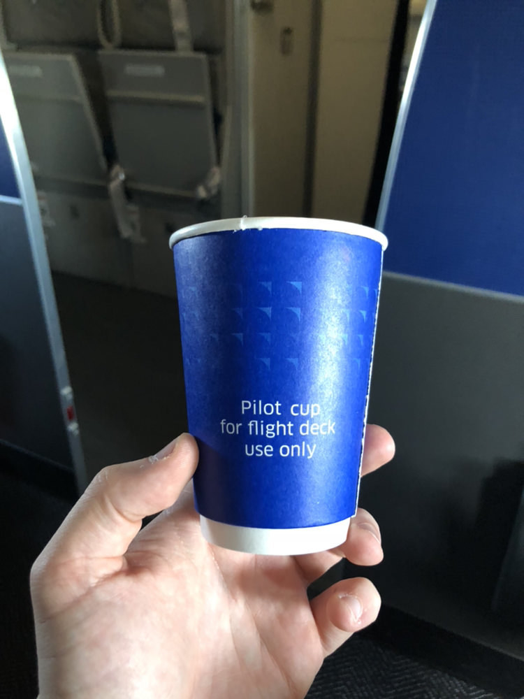 Cup reading &quot;Pilot cup for flight deck use only&quot;