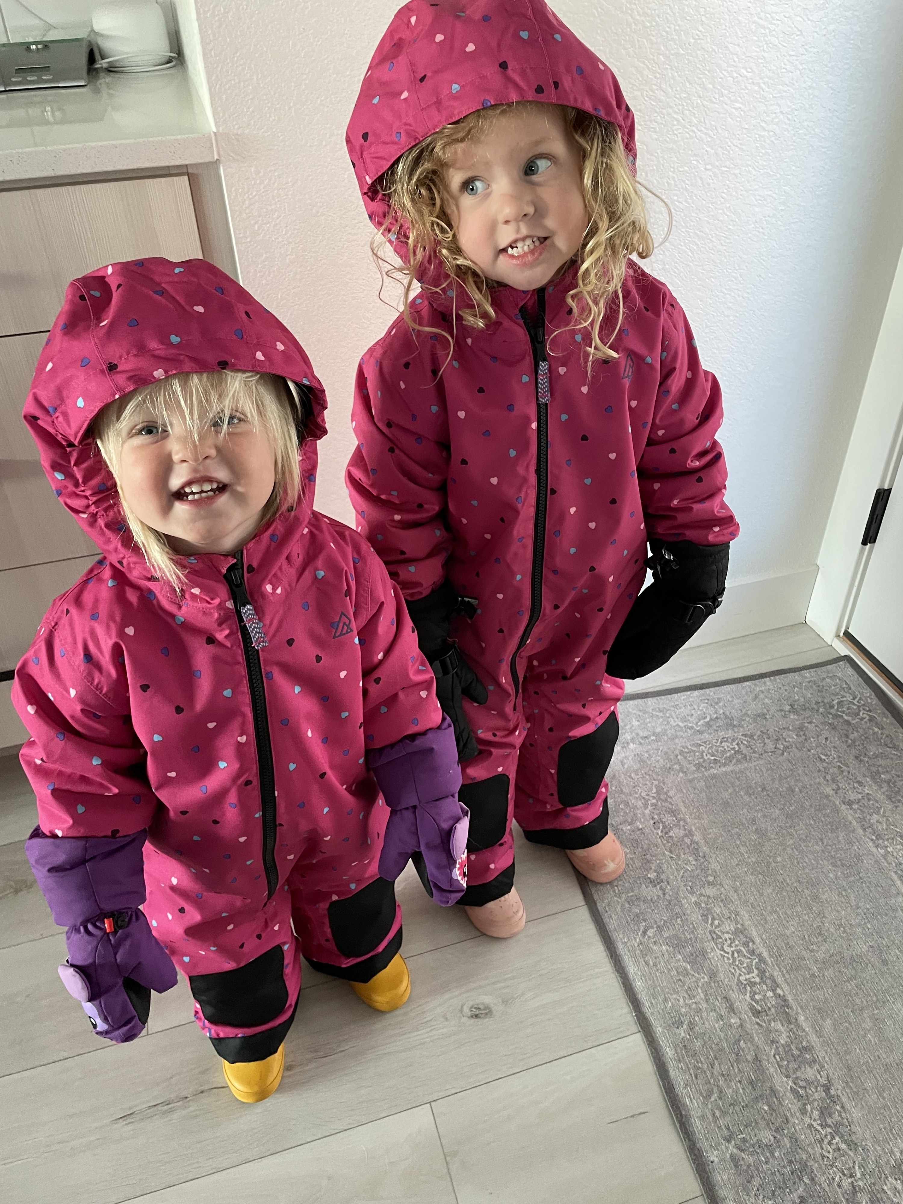 The author&#x27;s daughters in snow gear