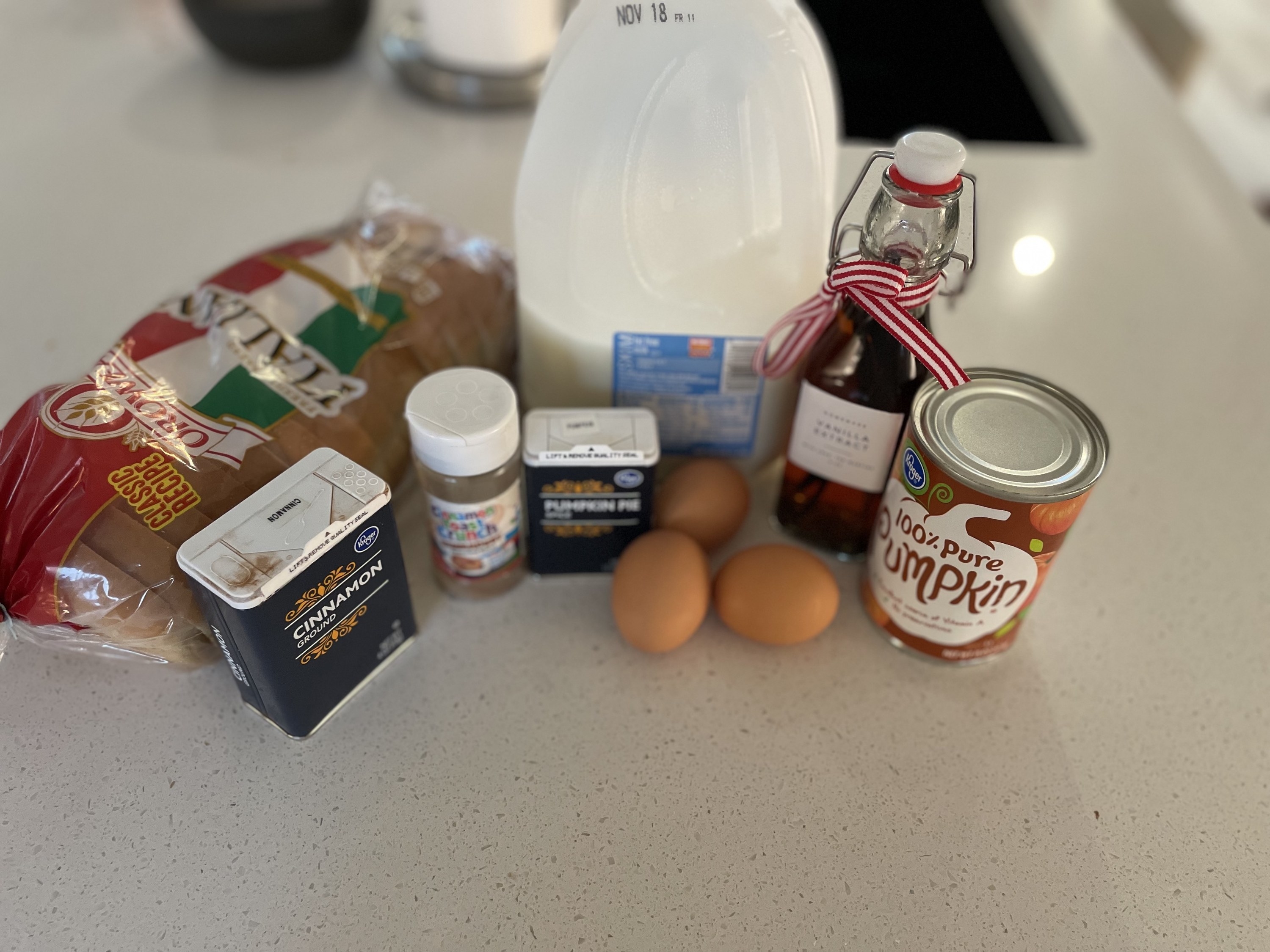 ingredients for pumpkin french toast