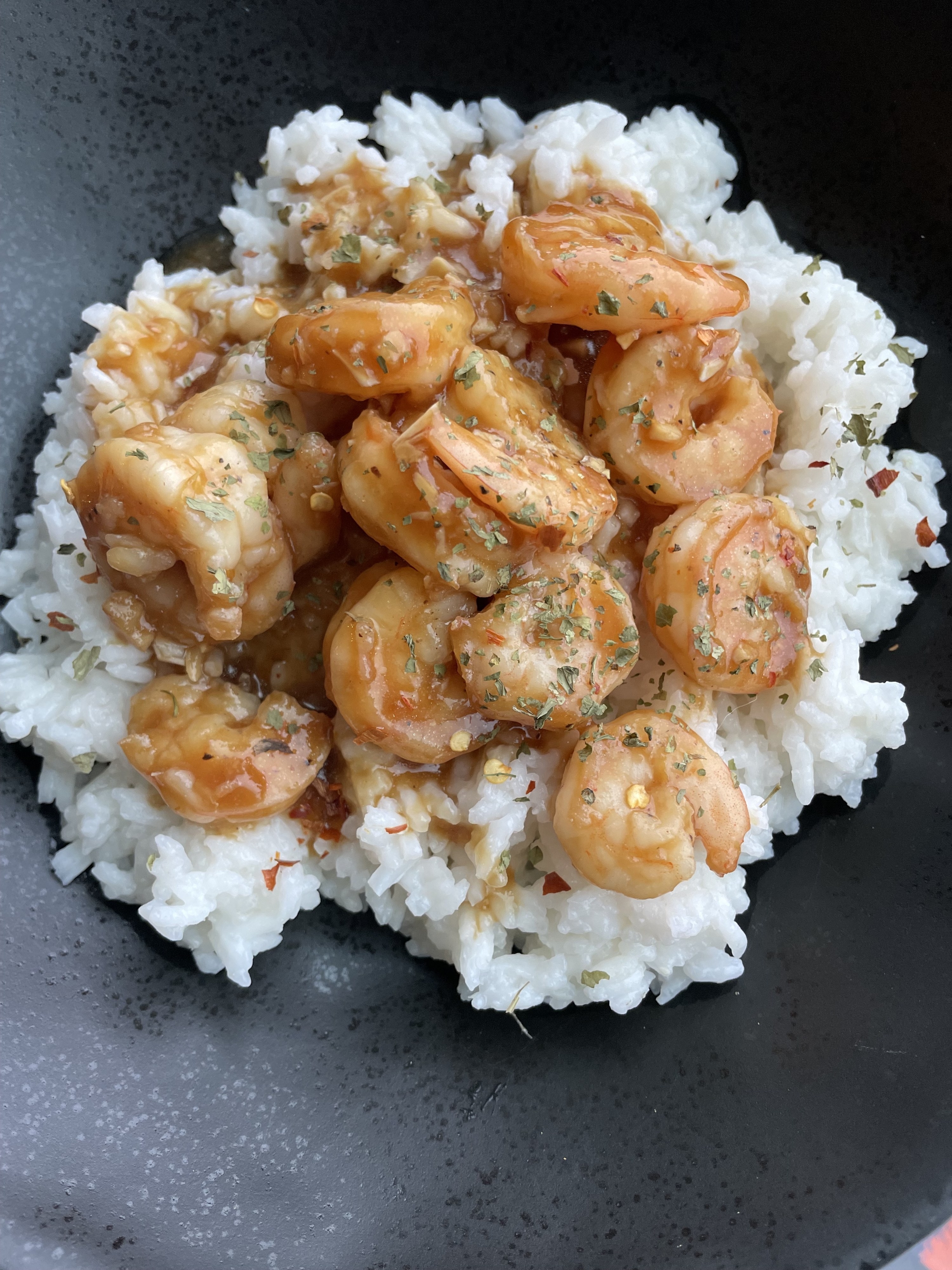 shrimp and rice in a bowl