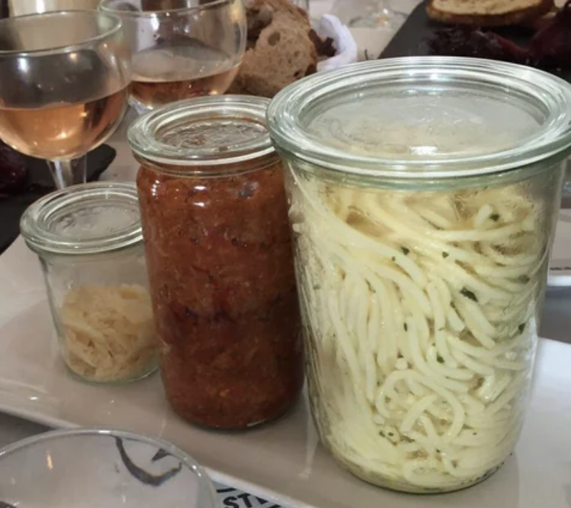 Spaghetti ingredients in jars