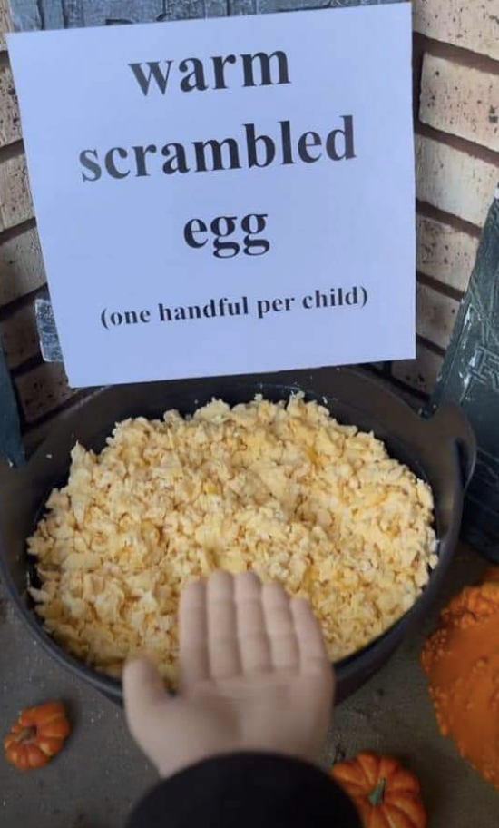 A bowl of scrambled eggs for Halloween