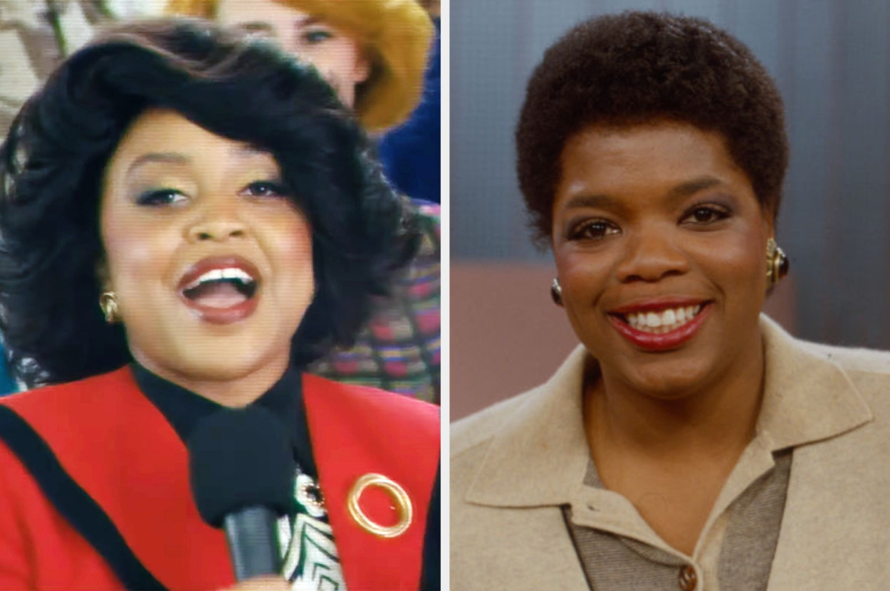 Quinta Brunson as Oprah in the movie; Oprah in real life
