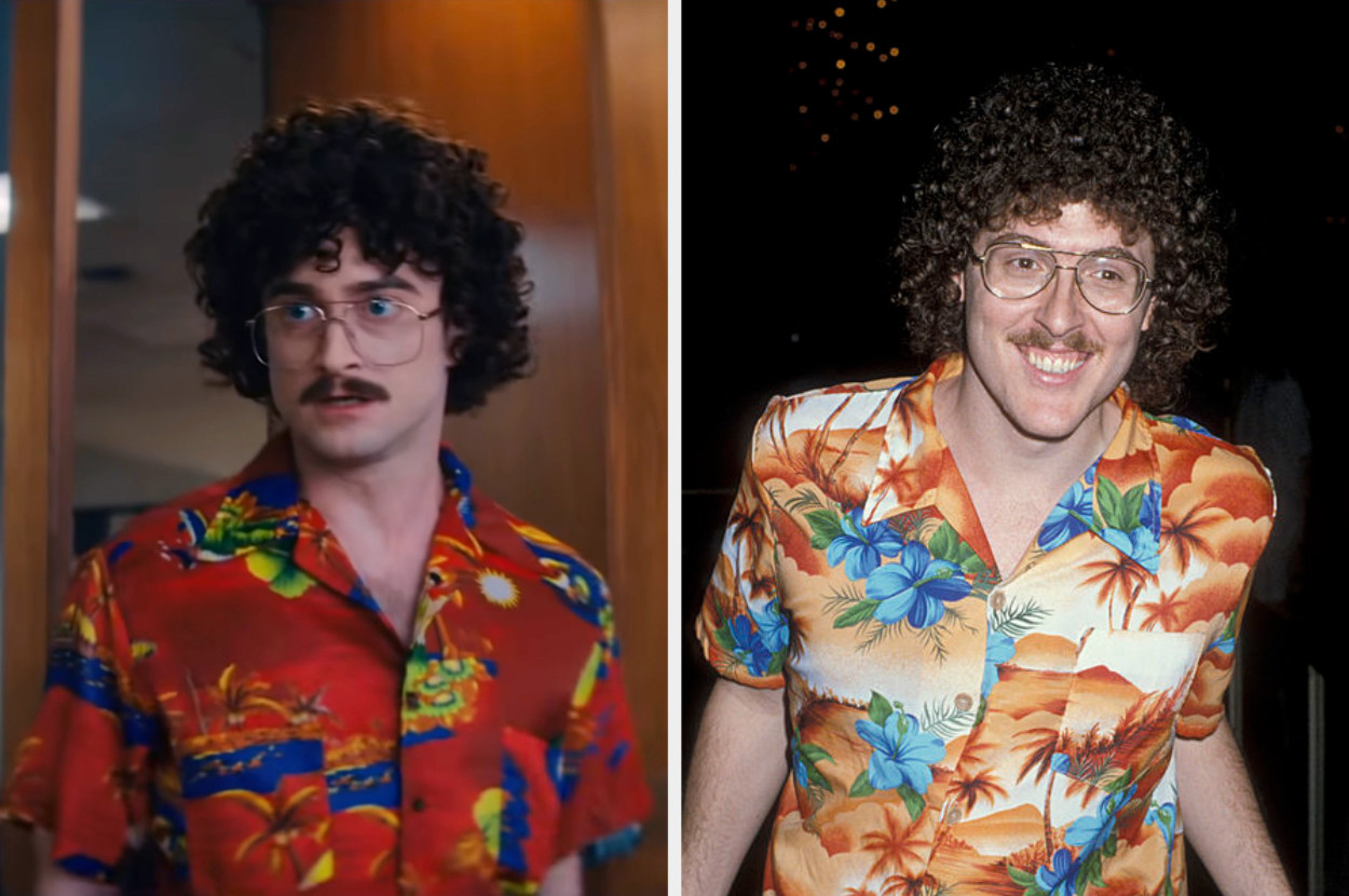 Radcliffe as Weird Al in a Hawaiian shirt; Weird Al in a Hawaiian shirt