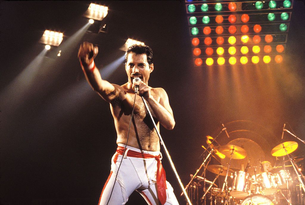 Freddie Mercury performing bare-chested