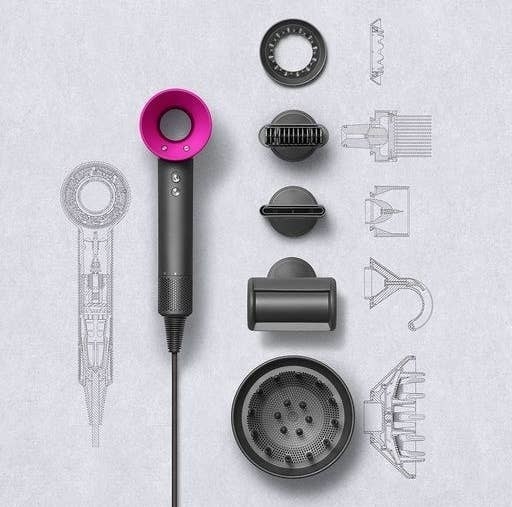 the dyson hair dryer and all of its attachments
