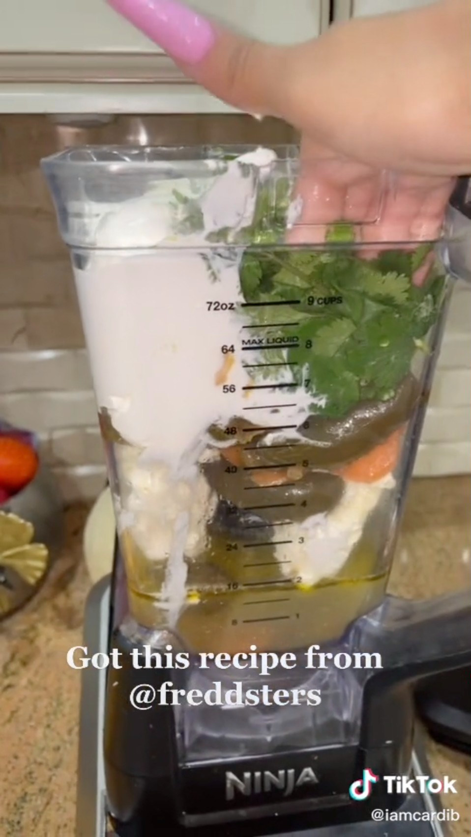 cardi b making jalapeno avocado dip in the blender