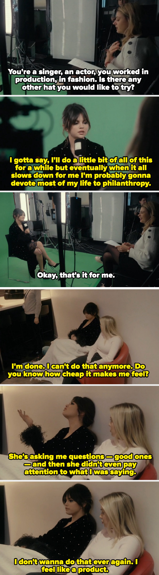 selena during the interview and then frustrated in the green room afterwards