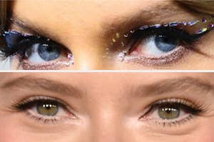 A close up of Taylor Swift and Scarlett Johansson's eyes