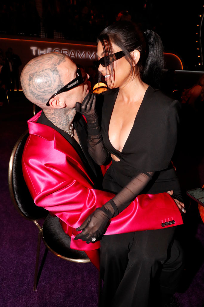 Travis Barker and Kourtney Kardashian attend the 64th Annual Grammy Awards