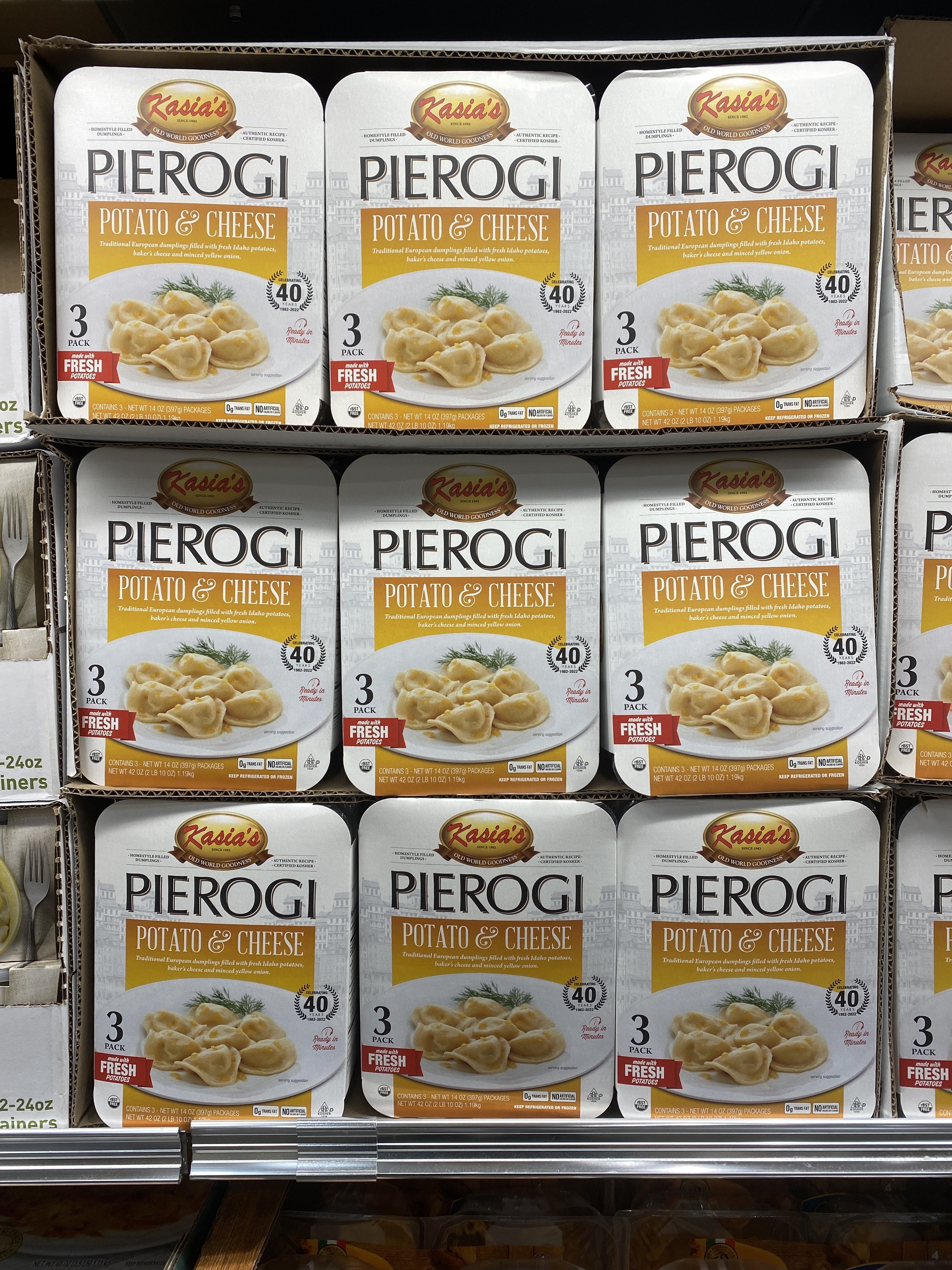 multiple packs of refrigerated pierogies