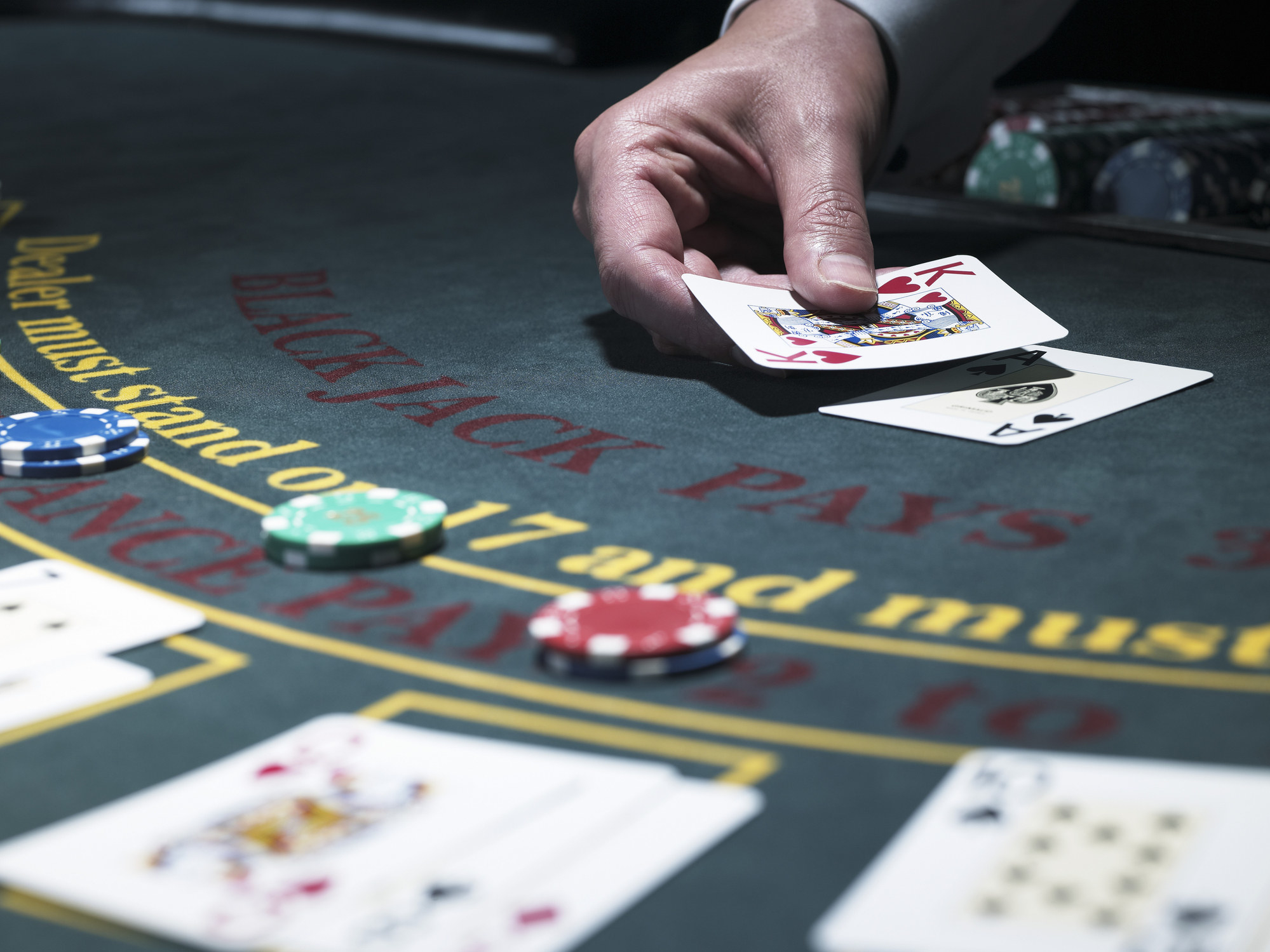 Close-up of blackjack at a casino