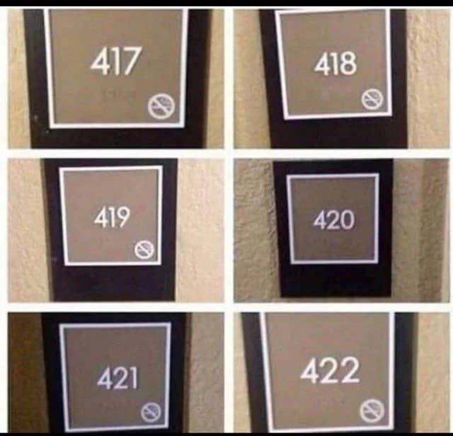 smoking signs on room numbers except 420 and 422