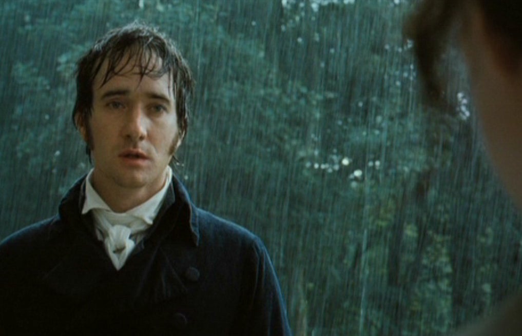 Escena en donde Darcy de Pemberly se le declara a Elizabeth Bennet bajo la lluvia