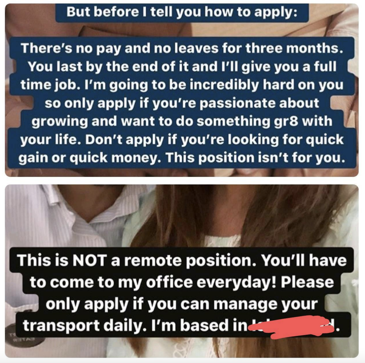 &quot;Please only apply if you can manage your transport daily.&quot;