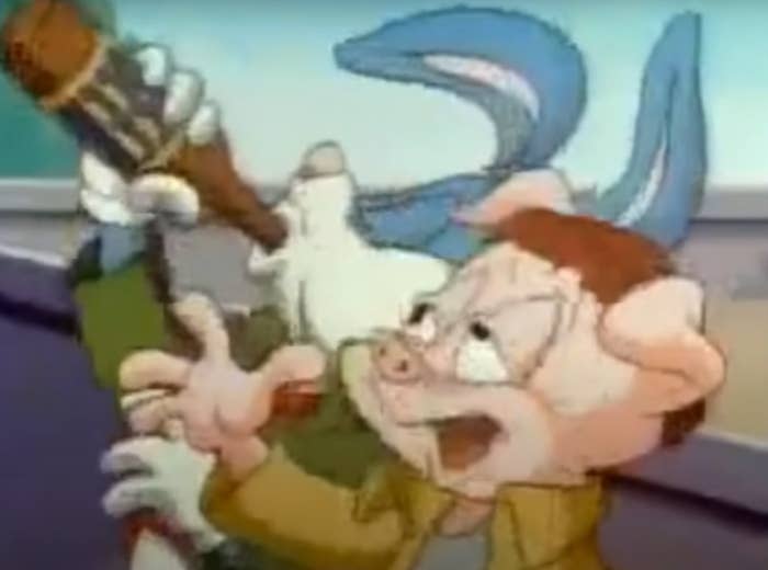 Buster Bunny drinks beer with Hamton J Pig