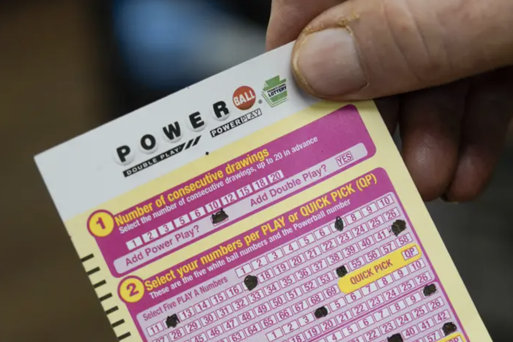 A powerball lottery ticket