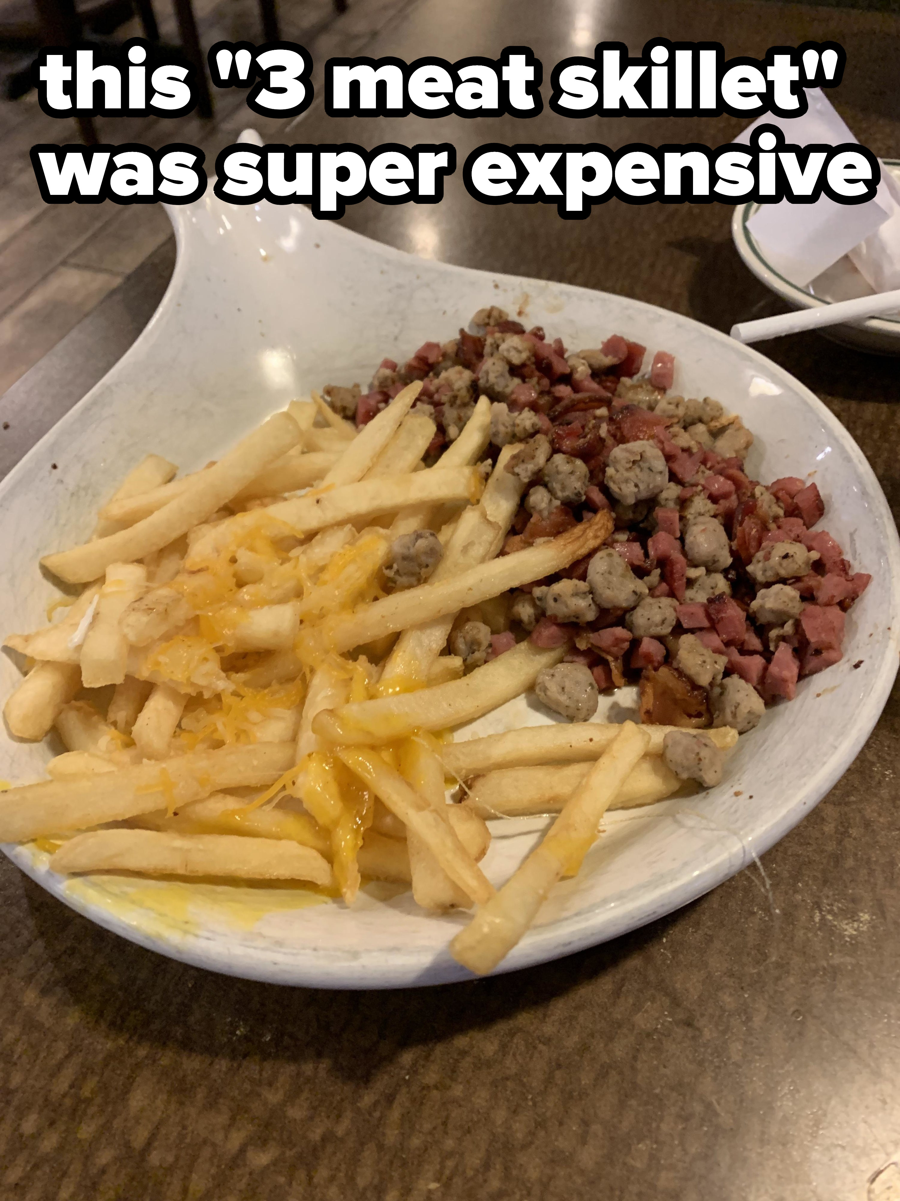 fries and cooked sausage