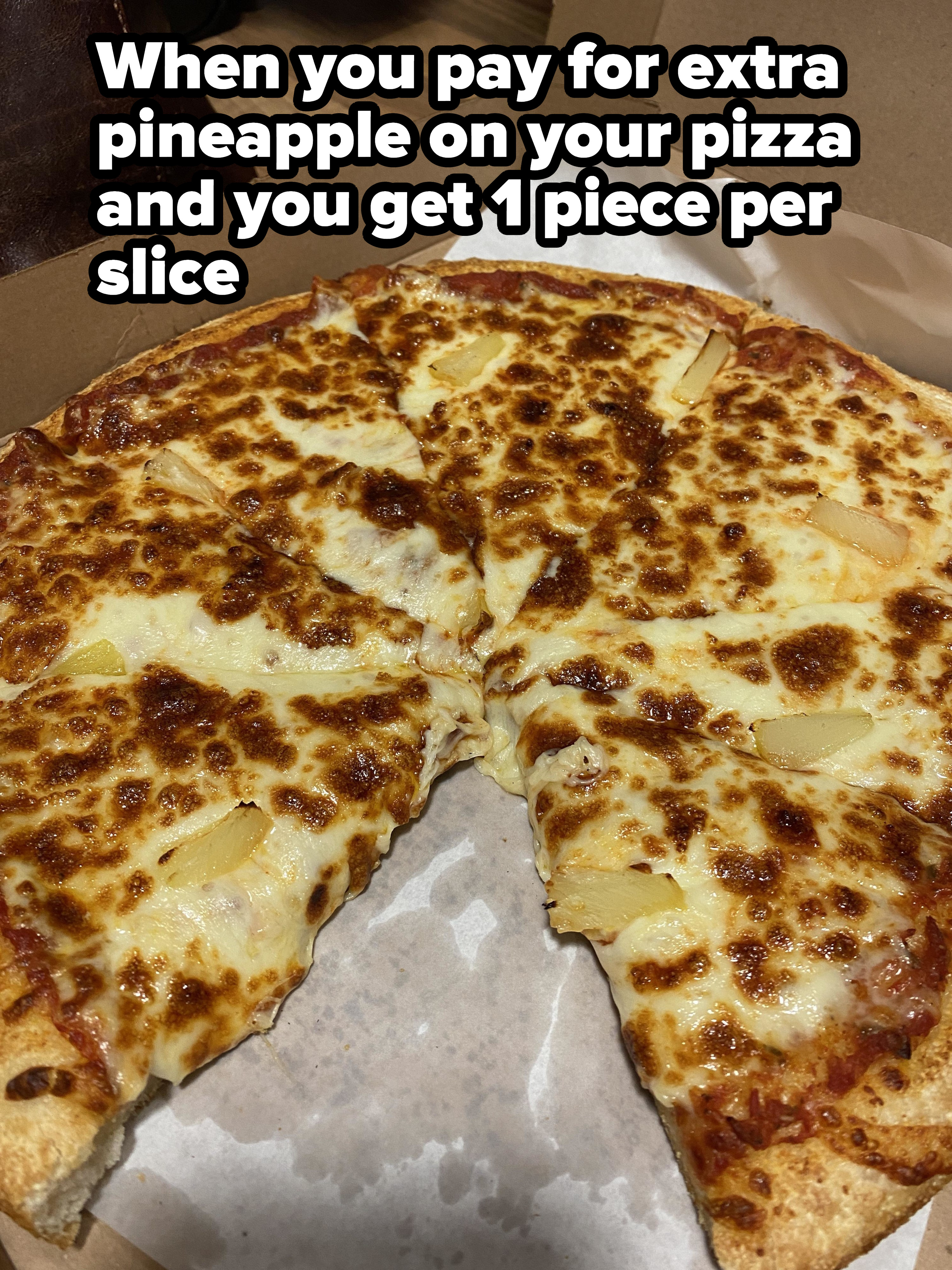 one slice of pineapple per pizza slice