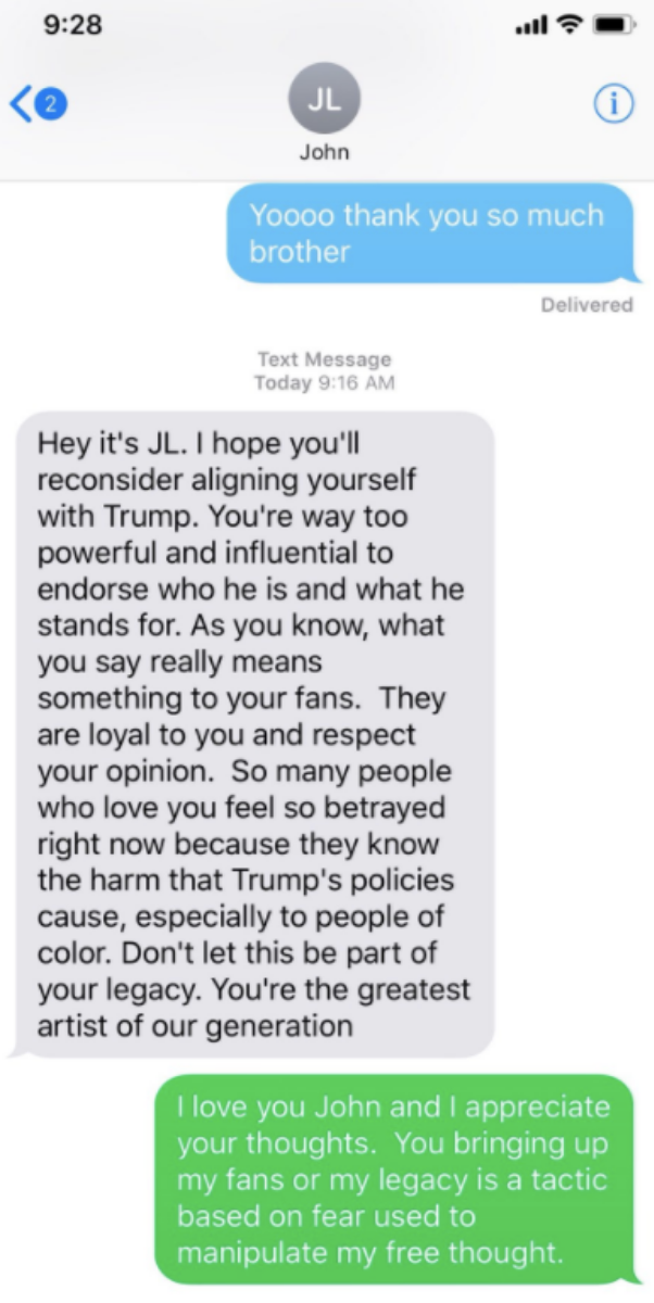 Private text messages between John Legend and Kanye West