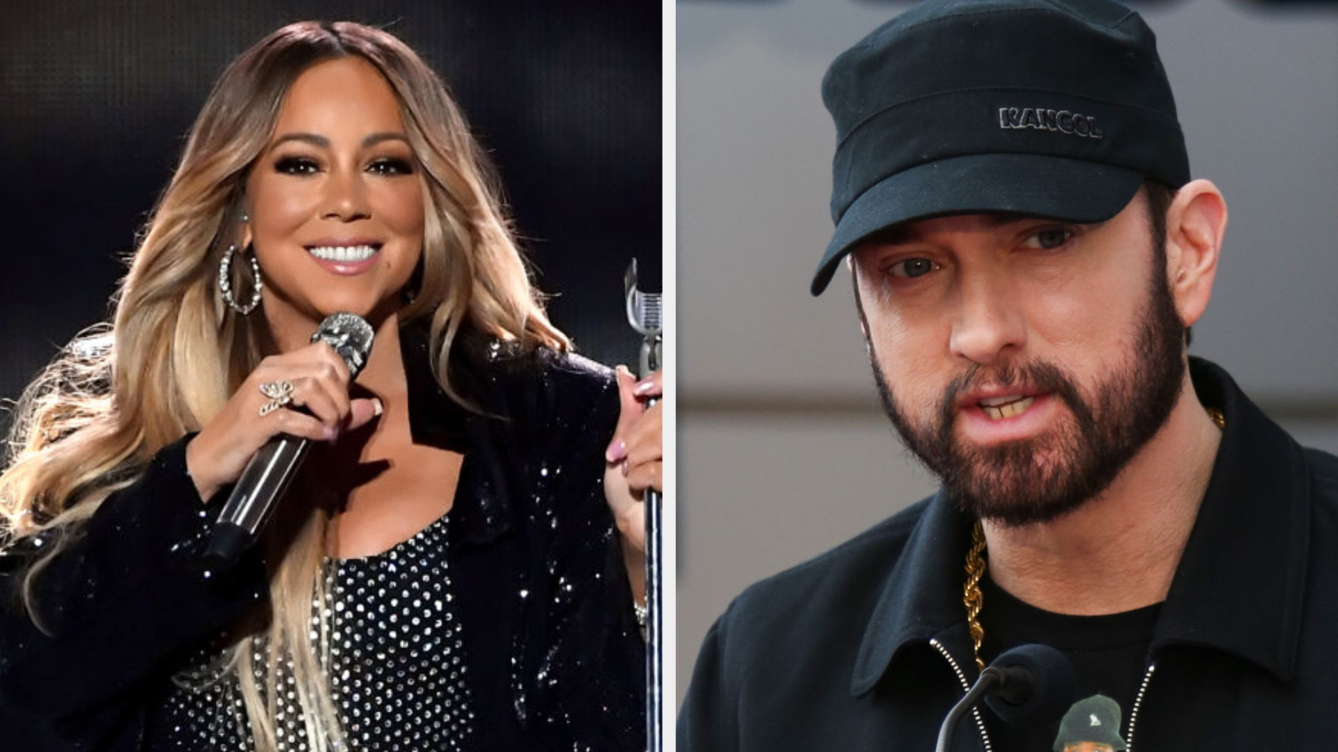 Carey in 2018; Eminem in 2020