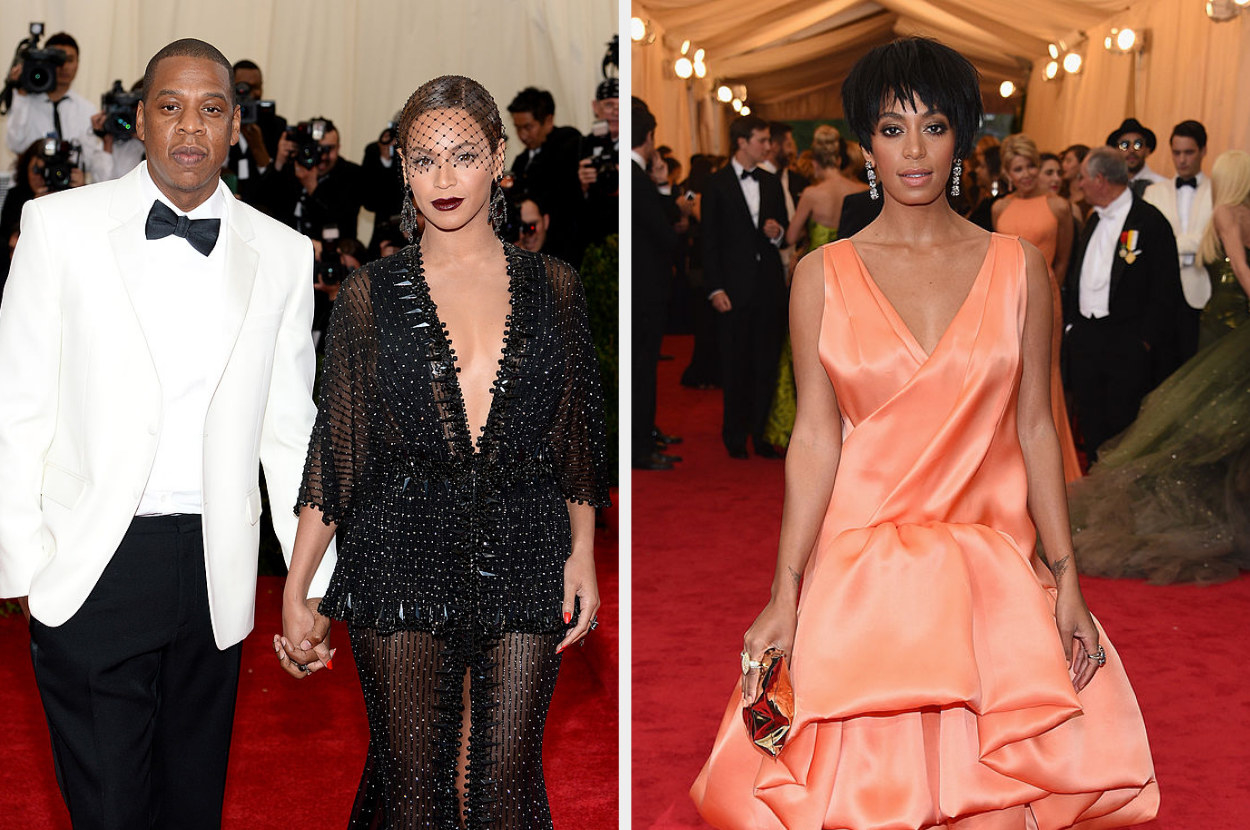 side by side of beyonce and jay-z and then solange at the met