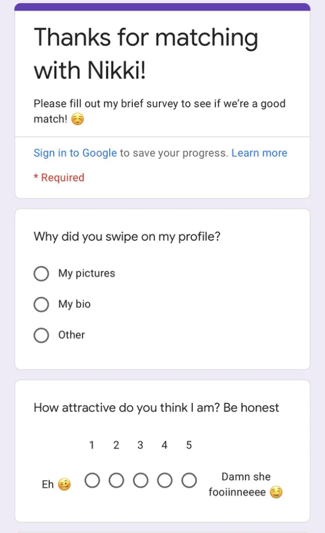a survey on why someone matched with them