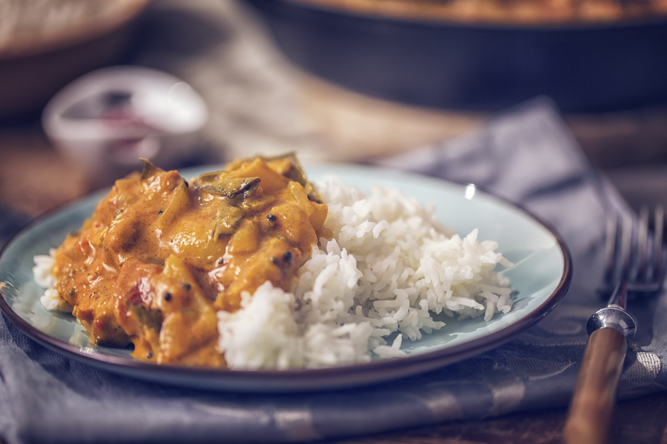 Homemade Indian chicken with basmati rice