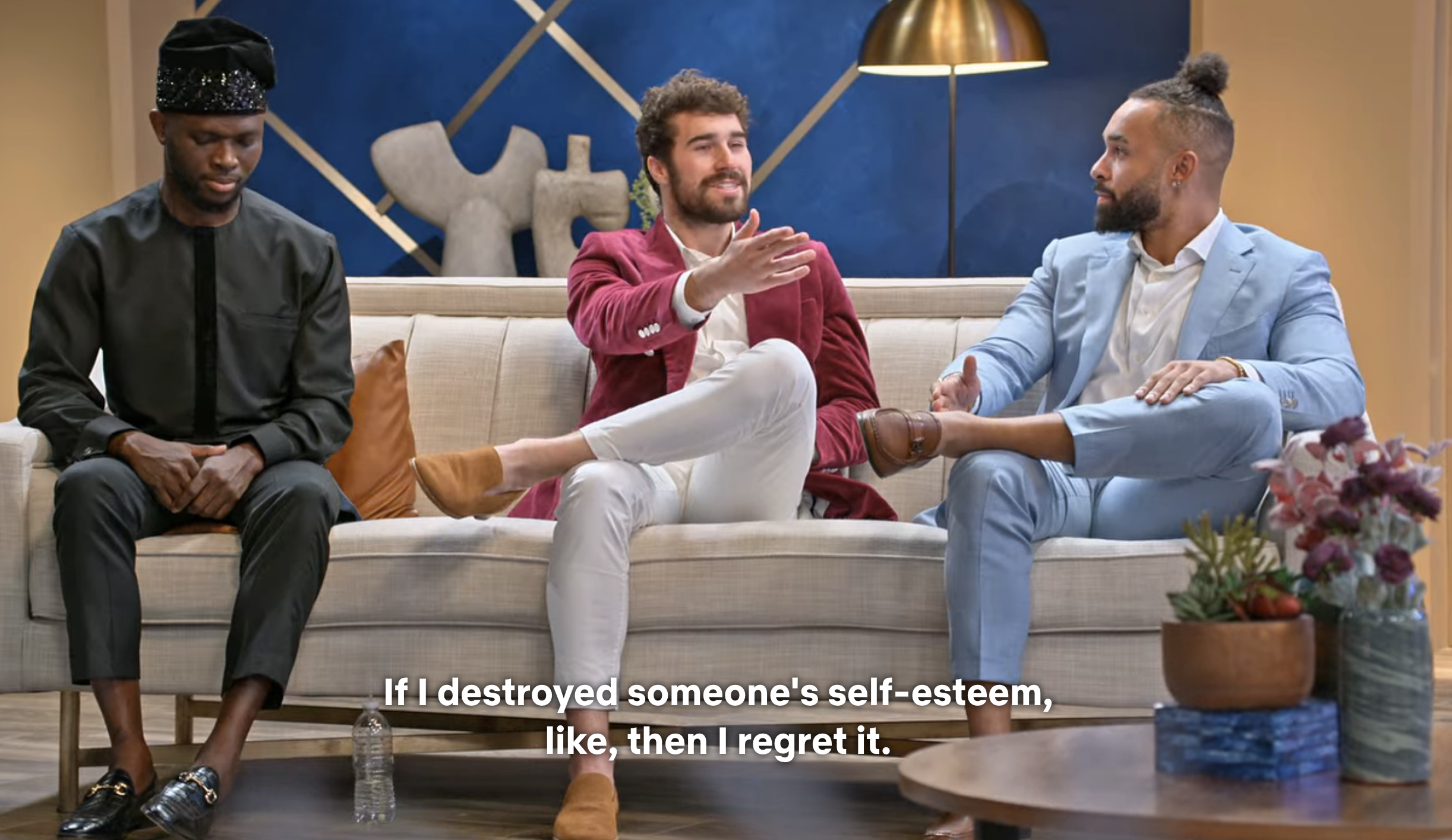 SK, Cole, and Bartise with caption, &quot;If I destroyed someone&#x27;s self-esteem, like, than I regret it&quot;