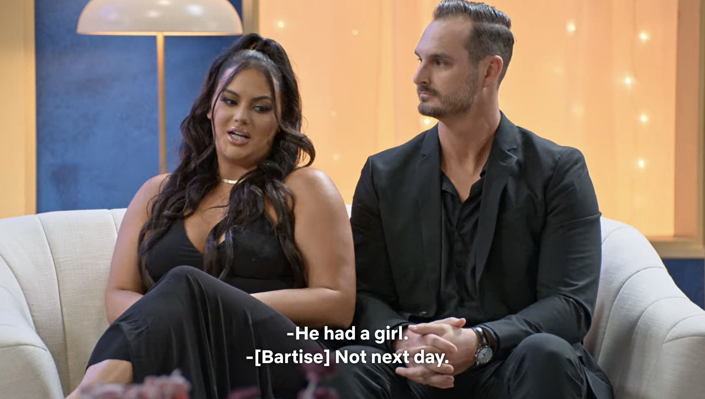 Alexa and Brennon sitting together with caption &quot;He had a girl&quot; and &quot;[Bartise] Not next day&quot;