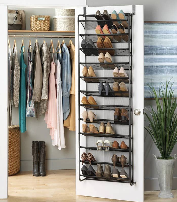 the shoe rack on the door