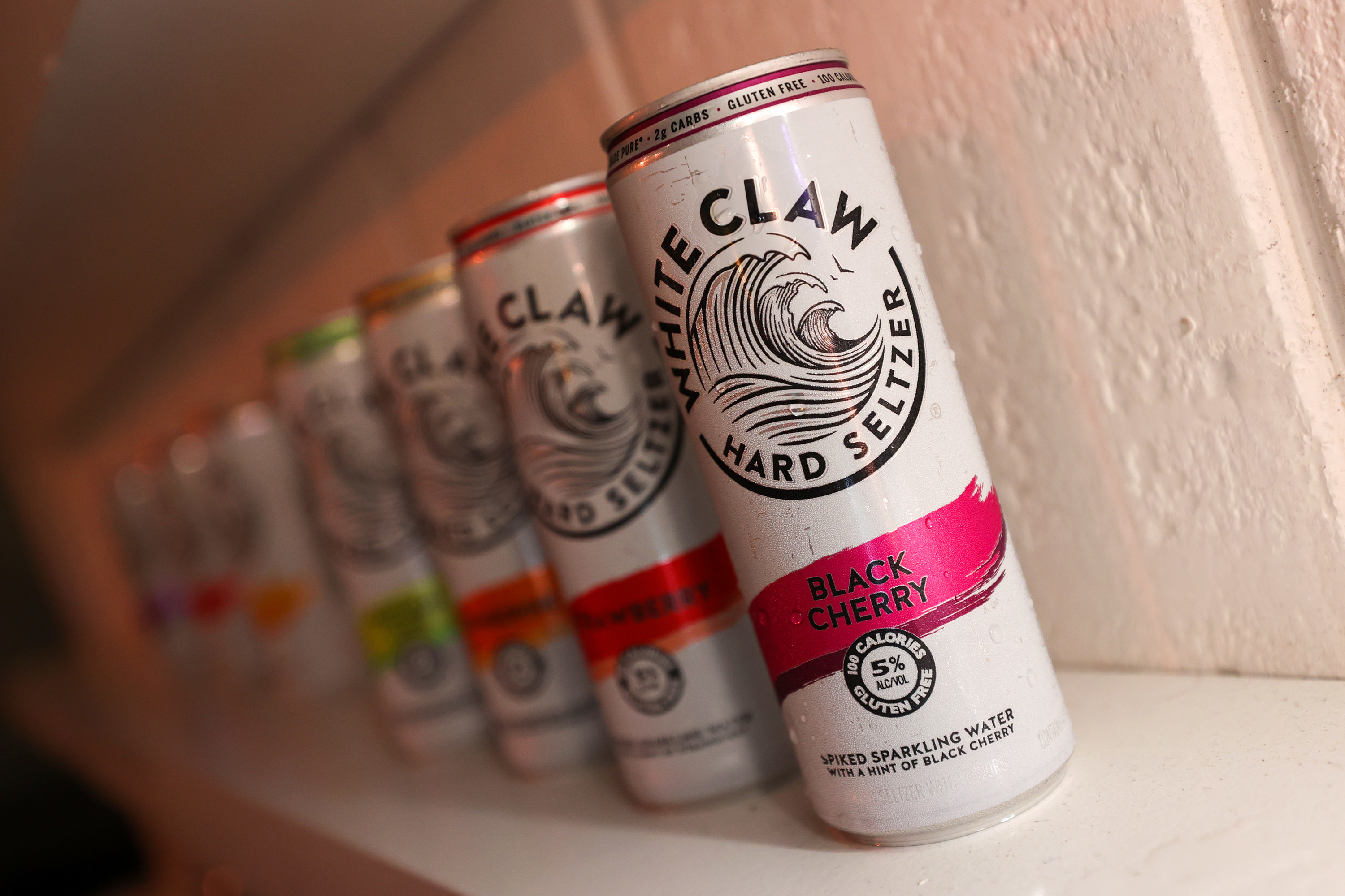 white claw seltzers on a shelf