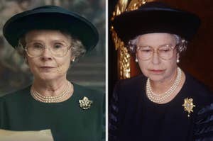 Imelda Staunton as Queen Elizabeth II vs Queen Elizabeth II in 1992