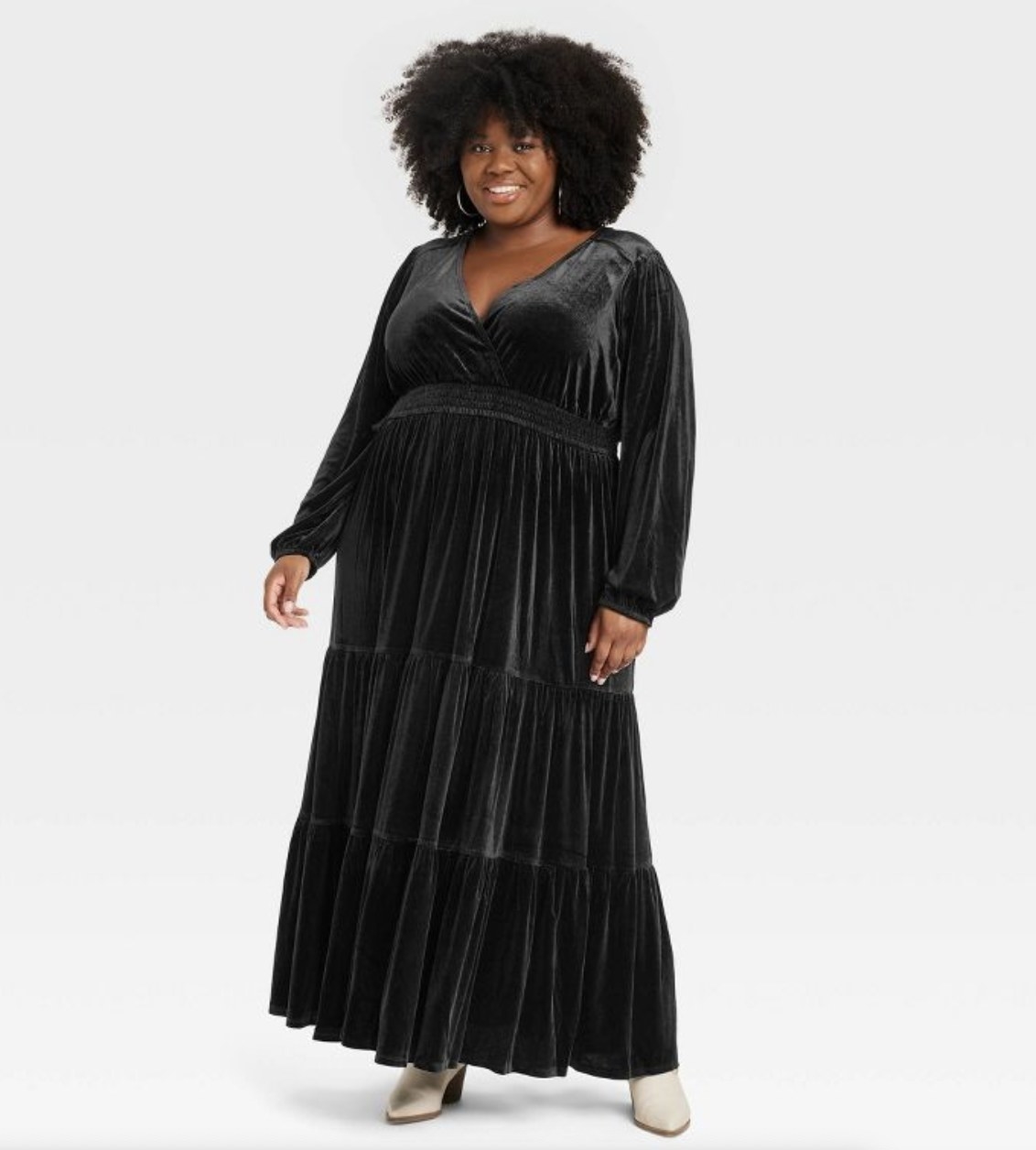 A black velvet maxi dress