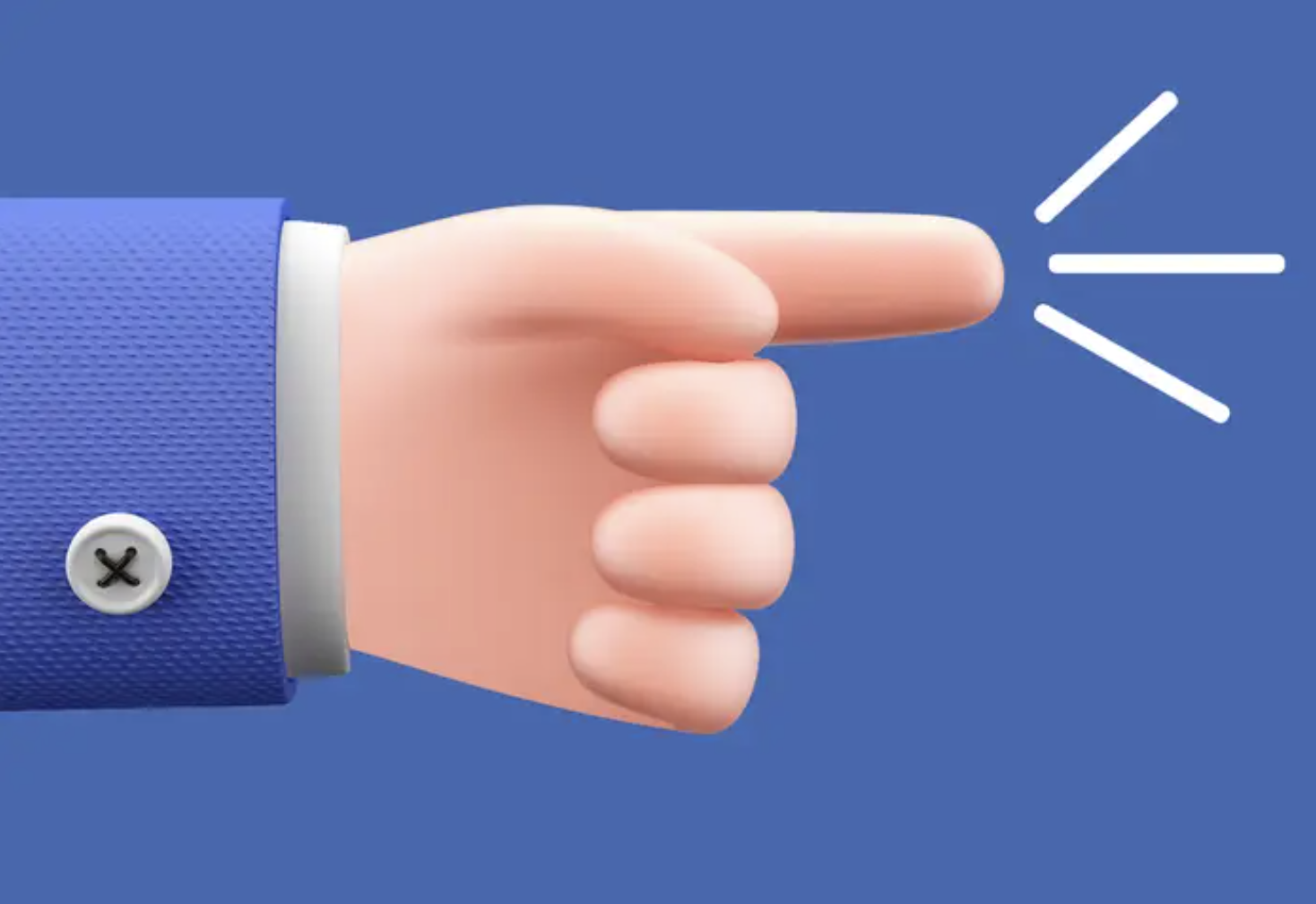 an animated hand with a blue cuffed sleeve reaching out to POKE