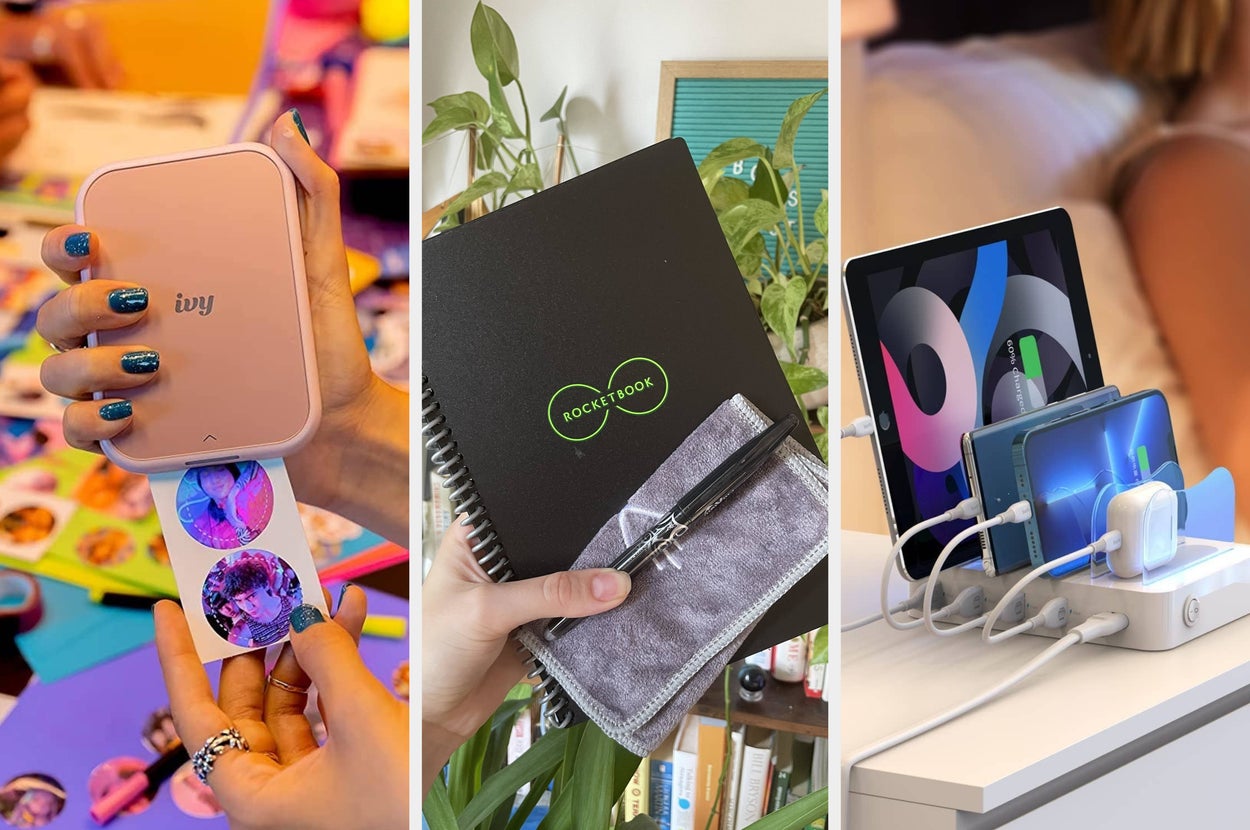 A printer, a Rocketbook, and a charger