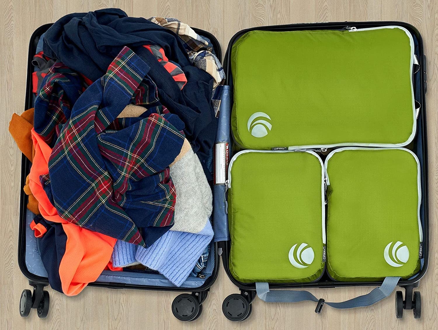 The packing cubes in a suitcase