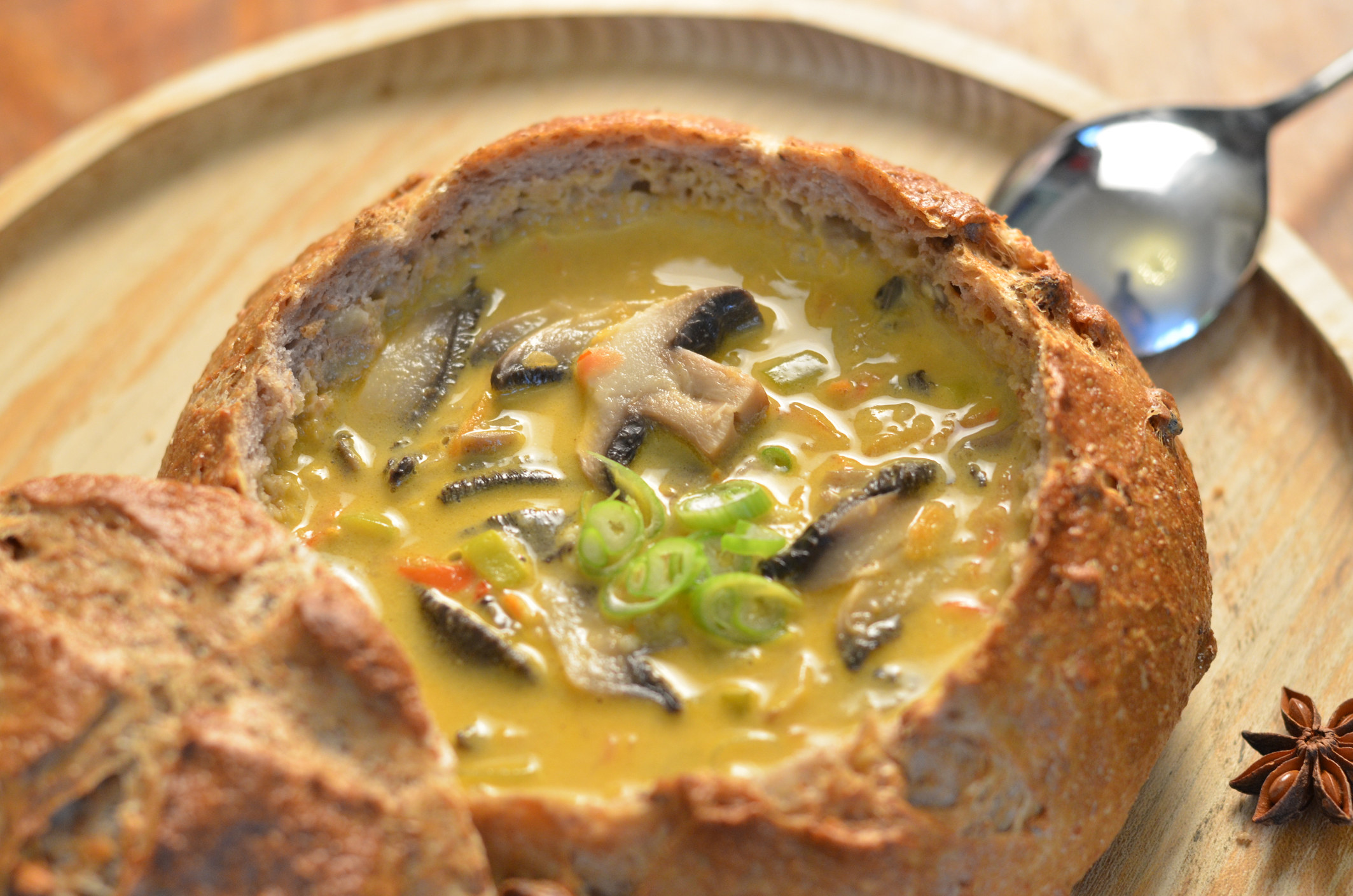 Mushroom soup served in a bowl