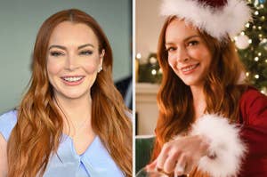 lindsay lohan at even and lindsay in santa outfit in pepsi ad