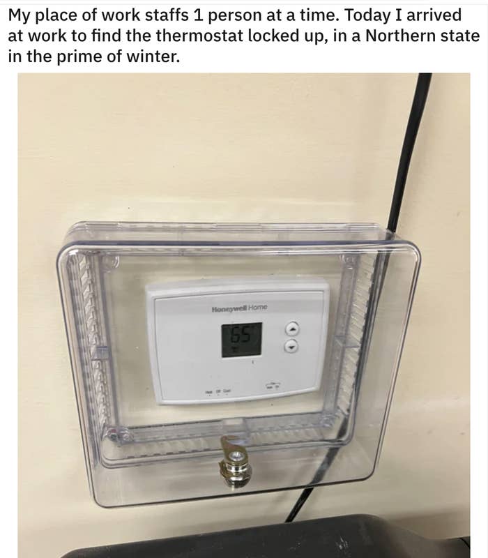 A thermostat set at 65 degrees
