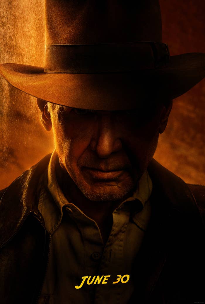 Close-up of Indiana Jones in a hat with the caption &quot;June 30&quot;